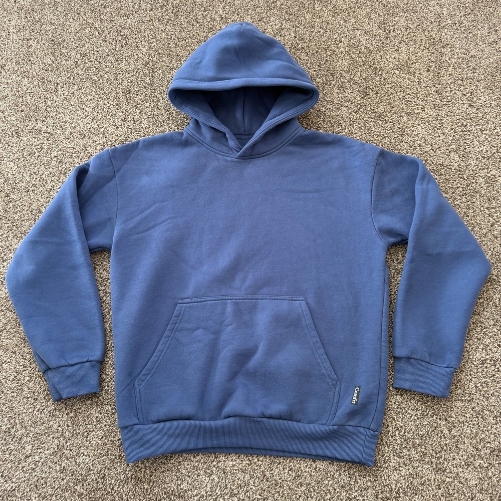 Comfrt Hoodie Mens M Blue Fleece Pullover Midweight Sweatshirt Hooded Soft